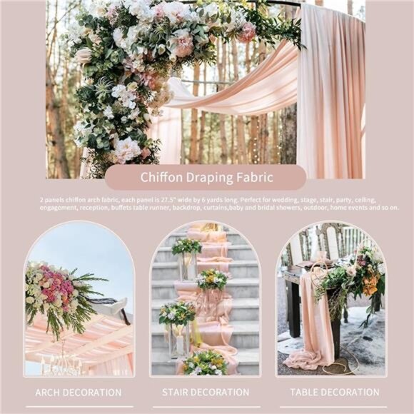 Wedding Arch Drapes Fabric 2 Panels 6 Yards Peach Chiffon Fabric Drapery - Picture 3 of 7